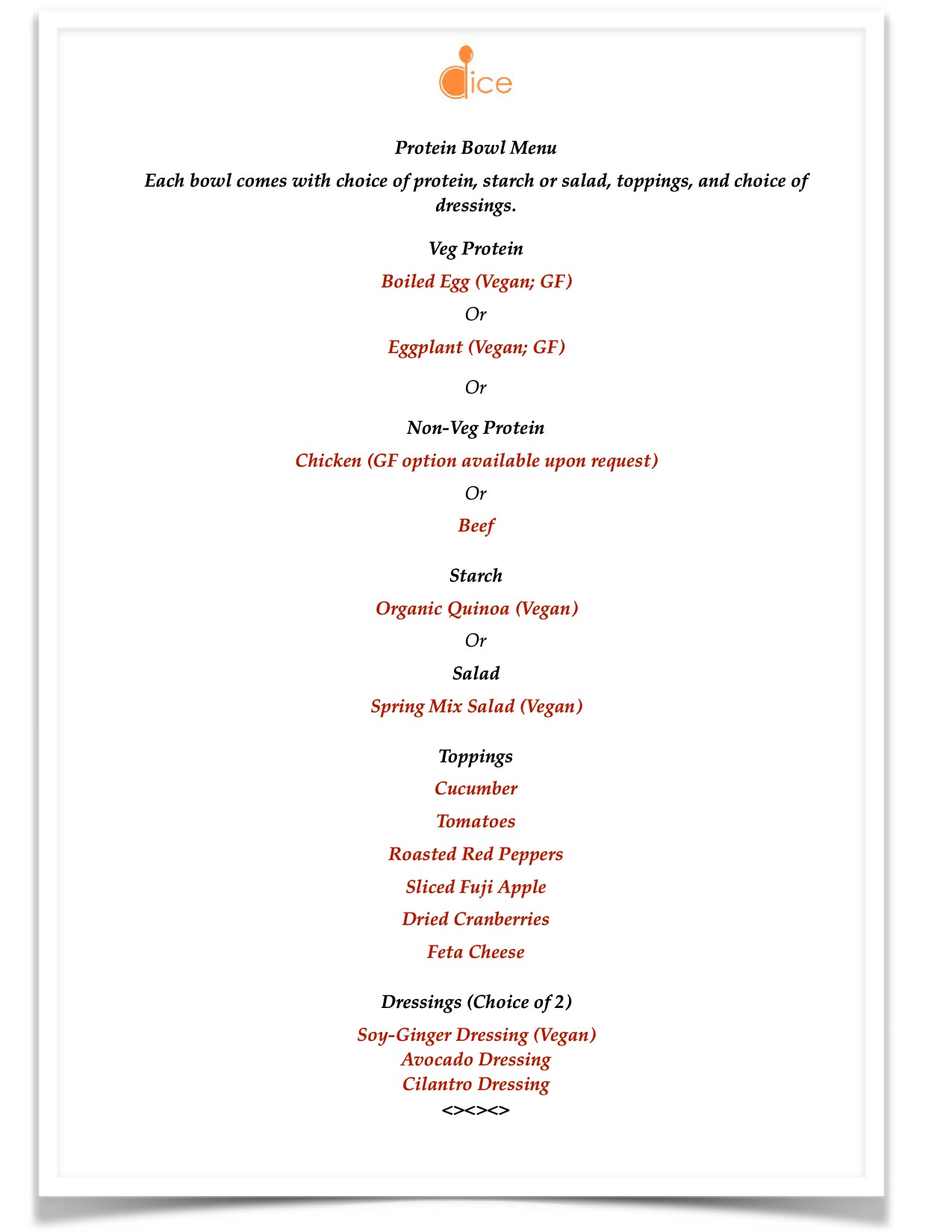 Catering near Boston - Protein Bowl Menu