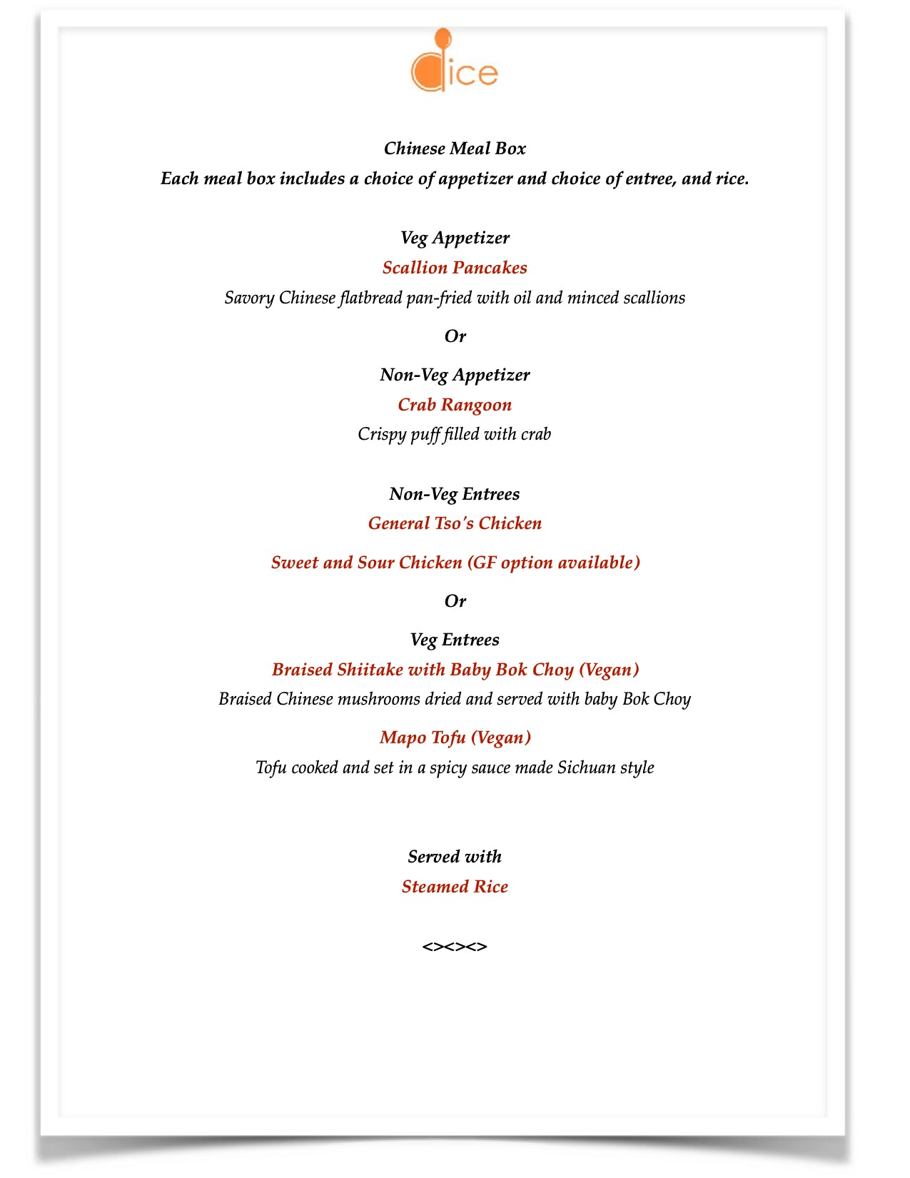 Catering near Boston - Szechuan Chinese Menu