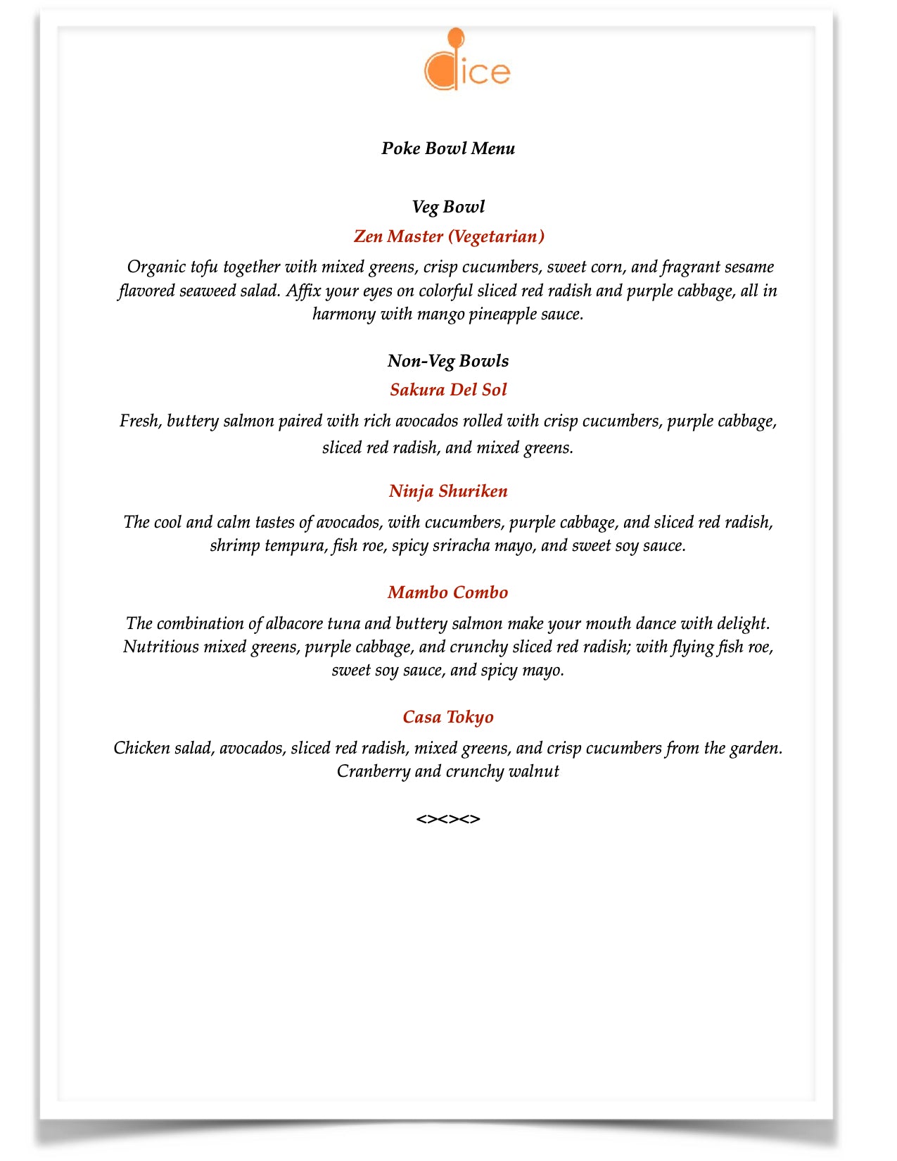 Catering near Boston - Poke Bowls Menu