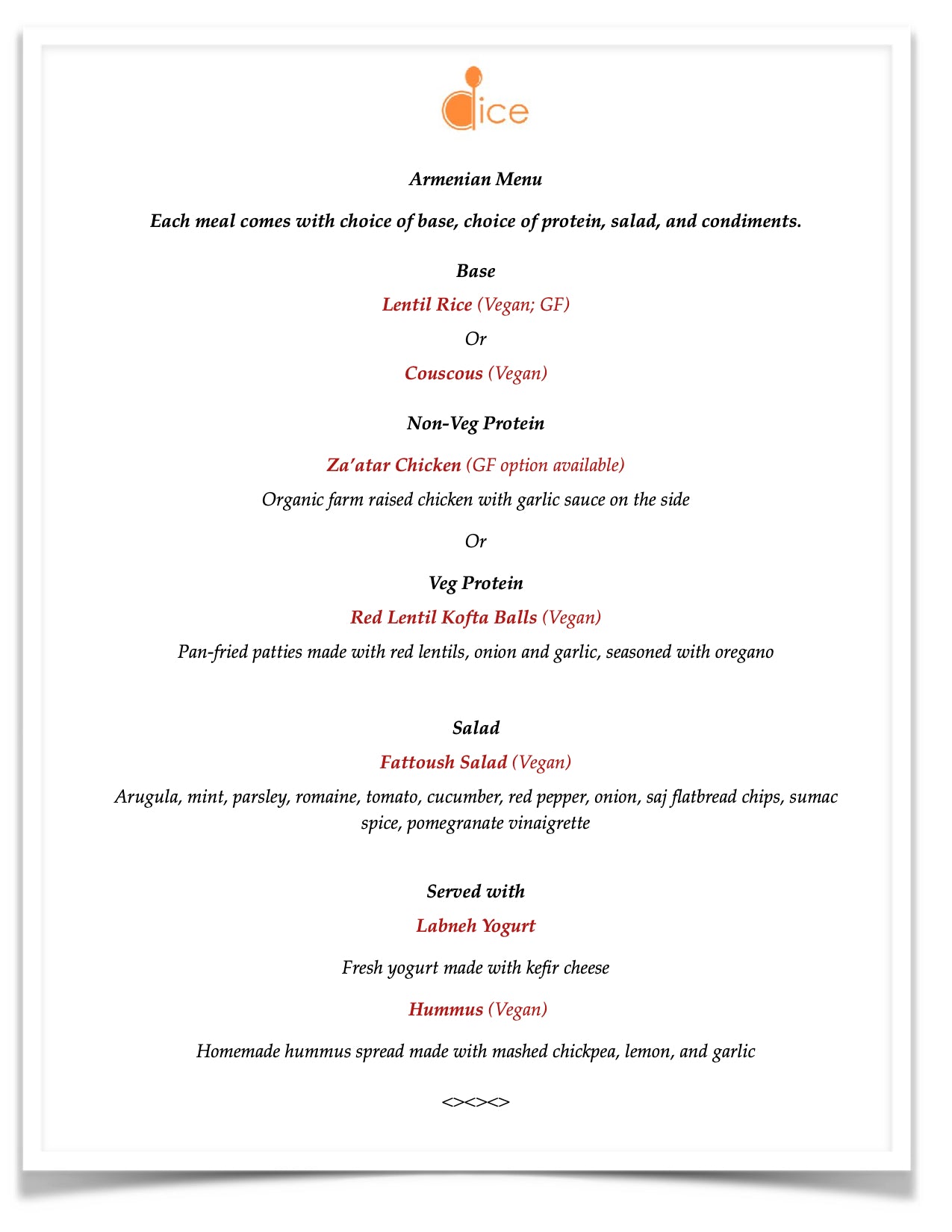 Catering near Boston - Armenian Menu