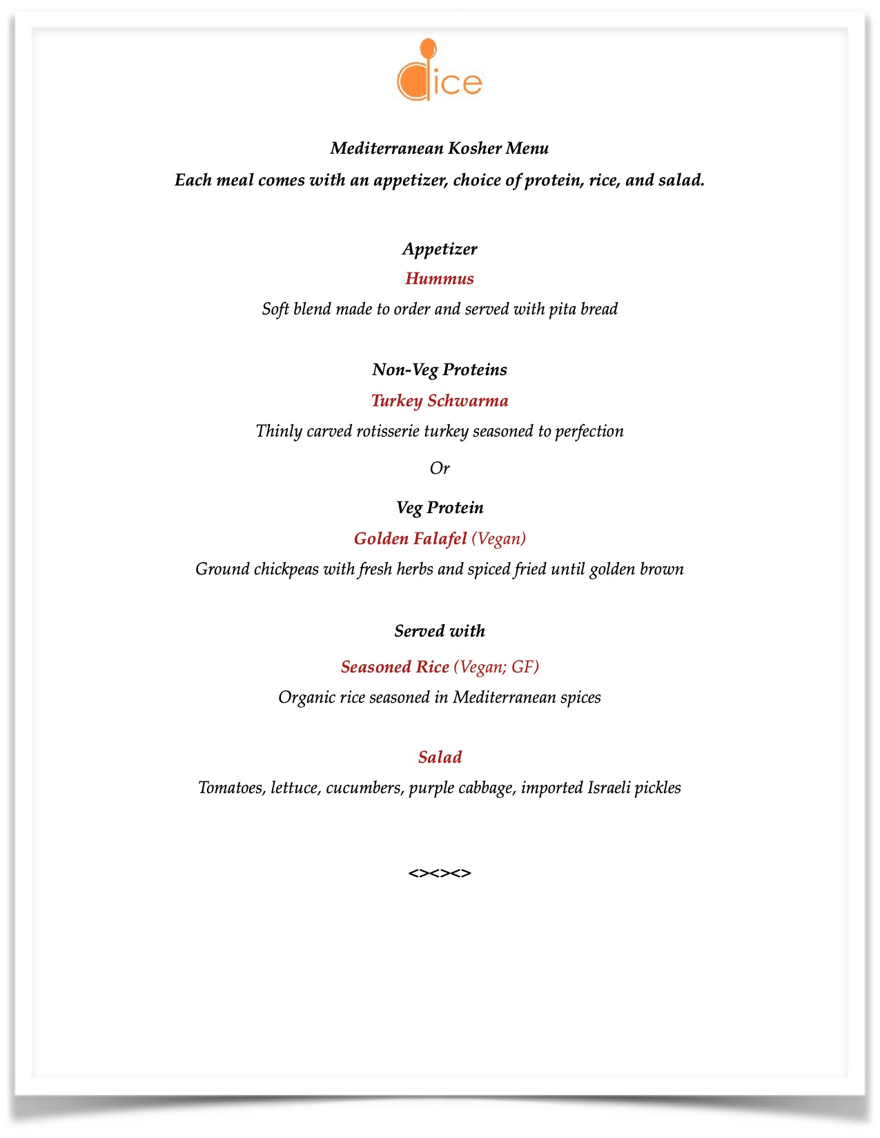 Catering near Boston - Kosher Mediterranean Menu