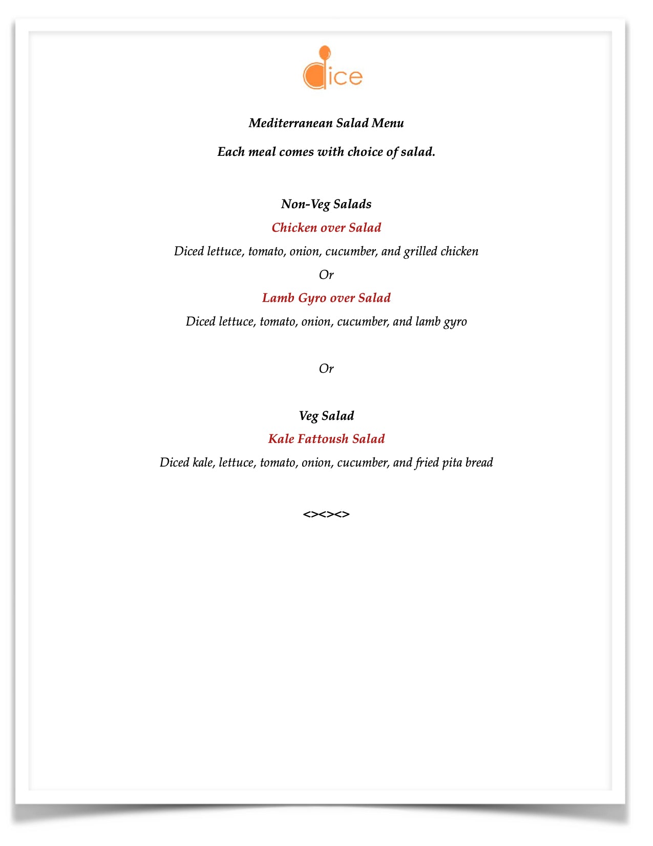 New York Catering - Mediterranean Salads