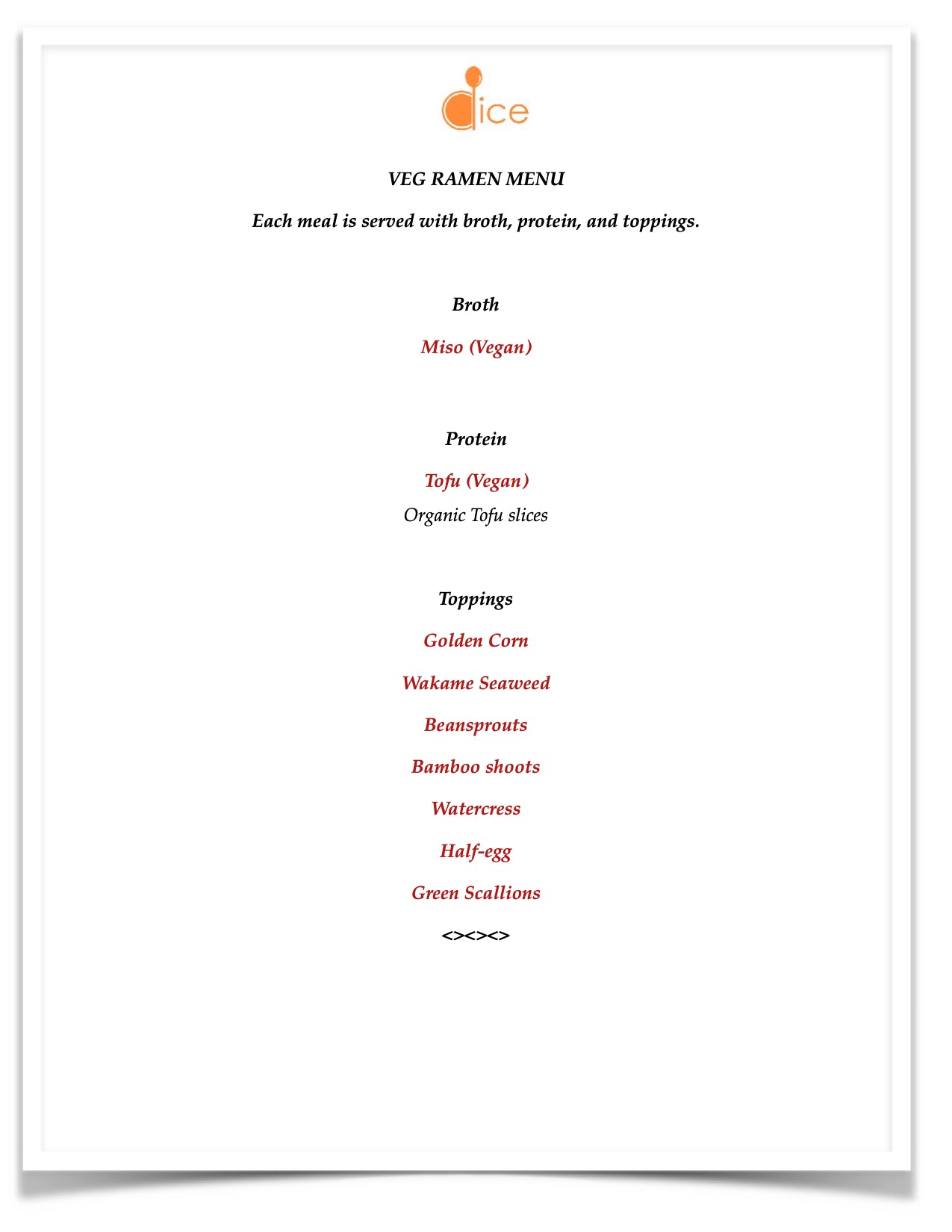 Catering near Boston - Ramen Menu