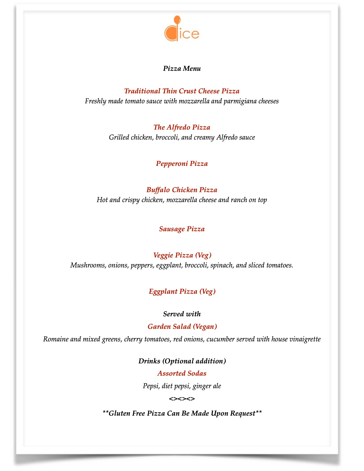 Catering near Boston - Pizza Party Menu (Extended)