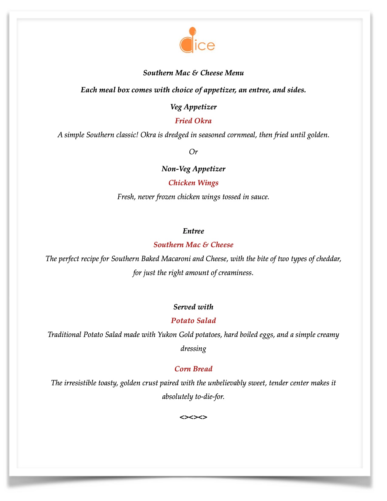 Catering near Boston - Southern Mac n' Cheese Menu