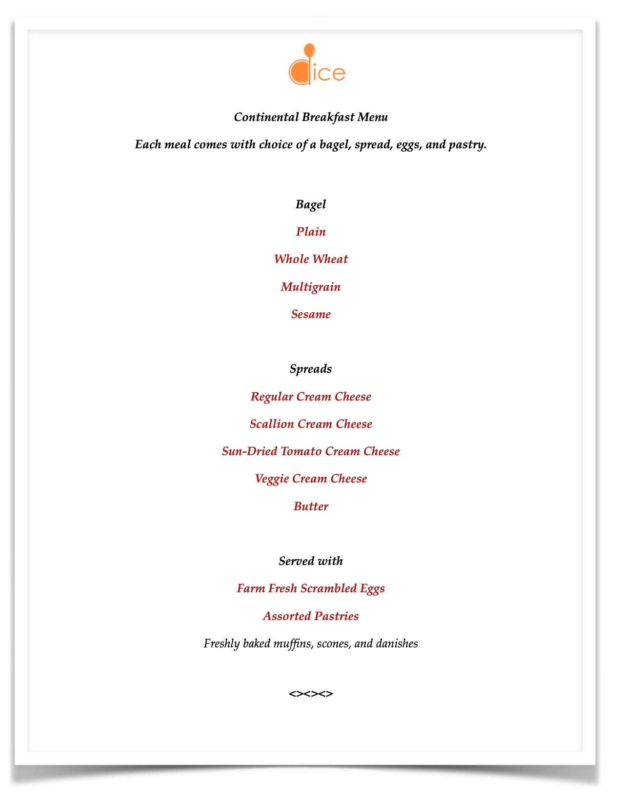 New York Catering - Continental Breakfast Menu